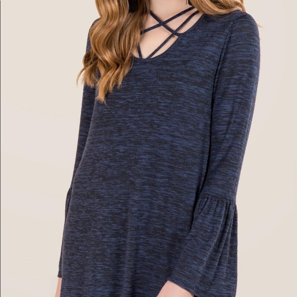 🆕Francesca’s Janice Lattice Neck Hacci Knit Dress - Picture 2 of 8